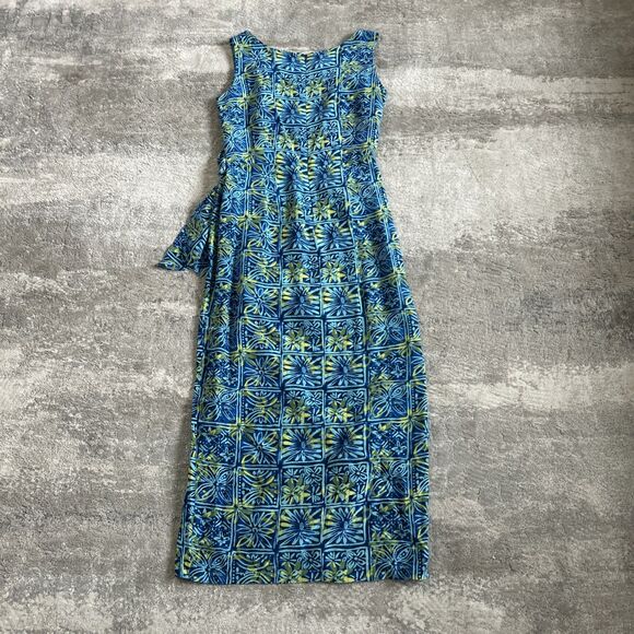 Spenser Jeremy Maxi Dress Womens 10 100% Silk Wrap Tie Blue Floral Hawaiian - Picture 5 of 7